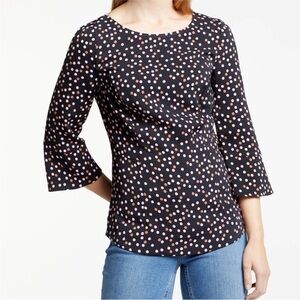 Boden Delia Top Women’s Size 8 Crewneck Black Pink Polka Dots